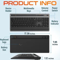 Delton T42 Wireless Ergonomic Computer Keyboard with Tablet Holder, Black (DKBT42-WB)* Ergonomic Keyboards