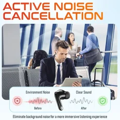 Delton T70 Wireless Noise Canceling Bluetooth Computer Earbuds, Black (DBHT70)* Headsets