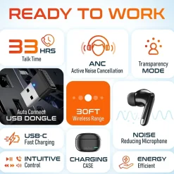 Delton T70 Wireless Noise Canceling Bluetooth Computer Earbuds, Black (DBHT70)* Headsets