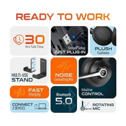 Delton 30X Wireless Noise Canceling Bluetooth Stereo Headset with Auto-Pair USB Dongle and Headset Hook (DBTHEAD30XBTDLHSAS1)* Headsets