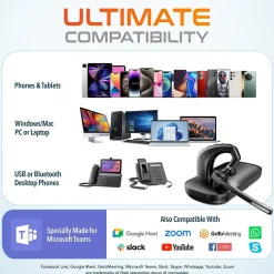 Delton 95X Wireless Noise Canceling Bluetooth Computer Headset, MS Teams, Black (DBH95X)* Gaming Headsets