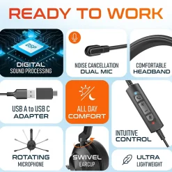 Delton 32Y MS Teams Noise-Canceling On-Ear Computer Headset, USB Type-A & Type C, Black (DWH32Y)* Headsets
