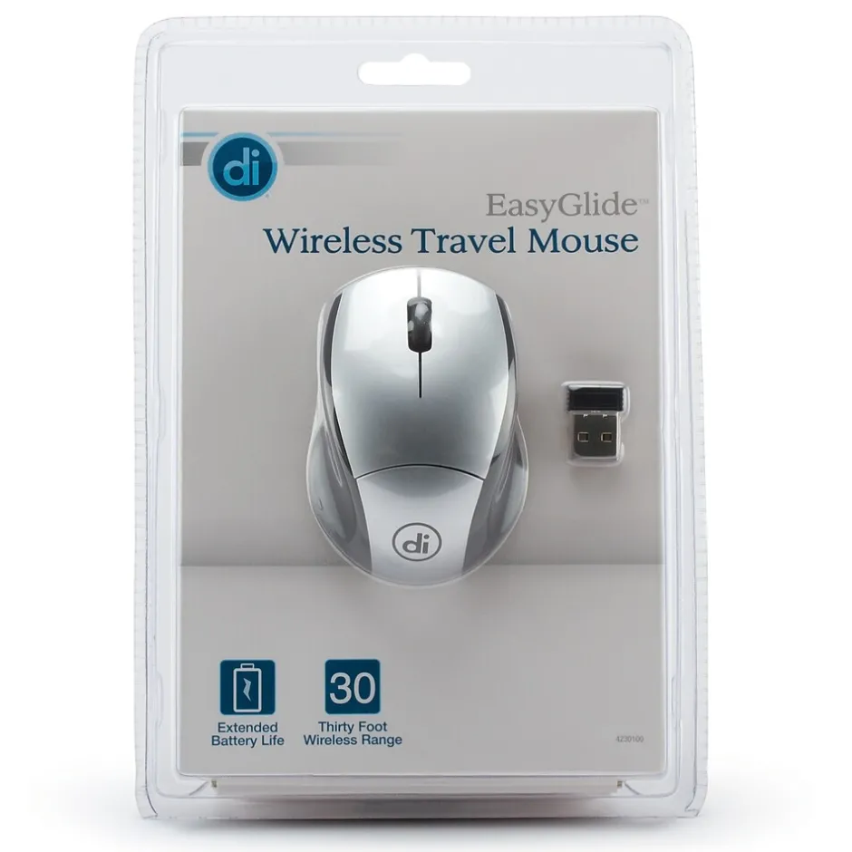 Digital Innovations EasyGlide Ambidextrous Wireless Optical 2.4 GHz Mouse, Black/Silver (GB1747)* Mice