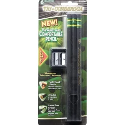 Dixon ® Tri-Conderoga® Triangular Black Woodcase Pencils with Bonus Manual Pencils Sharpener, #2 Soft, 6/Pack Hot
