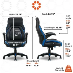Online Ergonomic Faux Leather Swivel Manager's Chair, Blue (60030-BLU) Ergonomic Chairs