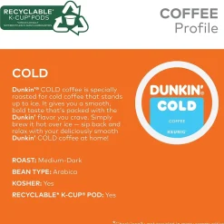 Keurig K-Cups<Dunkin' Cold Iced Coffee Keurig® K-Cup® Pods, Medium Dark Roast, 22/Box (5000369251)