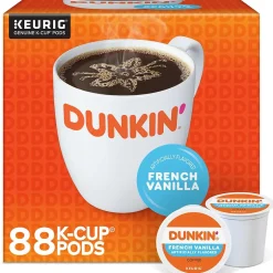 Keurig K-Cups<Dunkin' French Vanilla Coffee Keurig® K-Cup® Pods, Medium Roast, 88/Carton (400847)