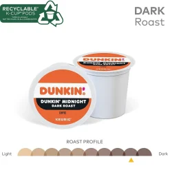 Keurig K-Cups<Dunkin' Midnight Coffee Keurig® K-Cup® Pods, Dark Roast, 88/Carton (400849)