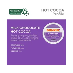 Keurig K-Cups<Dunkin' Milk Chocolate Hot Cocoa, Keurig K-Cup Pod, 22/Box, 4 Boxes/Carton (611247377215CT)
