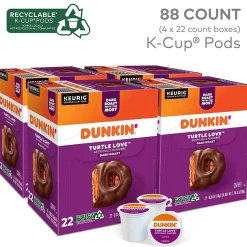 Keurig K-Cups<Dunkin' Turtle Love Coffee, Keurig K-Cup Pod, Dark Roast, 22/Box, 4 Boxes/Carton (5000367615CT)