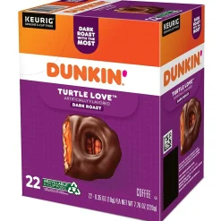 Keurig K-Cups<Dunkin' Turtle Love Coffee, Keurig K-Cup Pod, Dark Roast, 22/Box, 4 Boxes/Carton (5000367615CT)