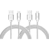 LAX Gadgets Durable Braided Micro USB Cables for Android Smartphones, Samsung, LG (10ft) - (Set of 2 - Silver)