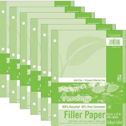 Ecology College Ruled Filler Paper, 8.5" x 11", 3-Hole Punched, 150 Sheets/Pack, 6/Bundle (PAC3202-6) Hot