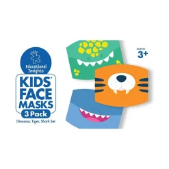Masks<Educational Insights Reusable Face Masks, Kids, Dinosaur/Tiger/Shark, 3/Pack (8952)