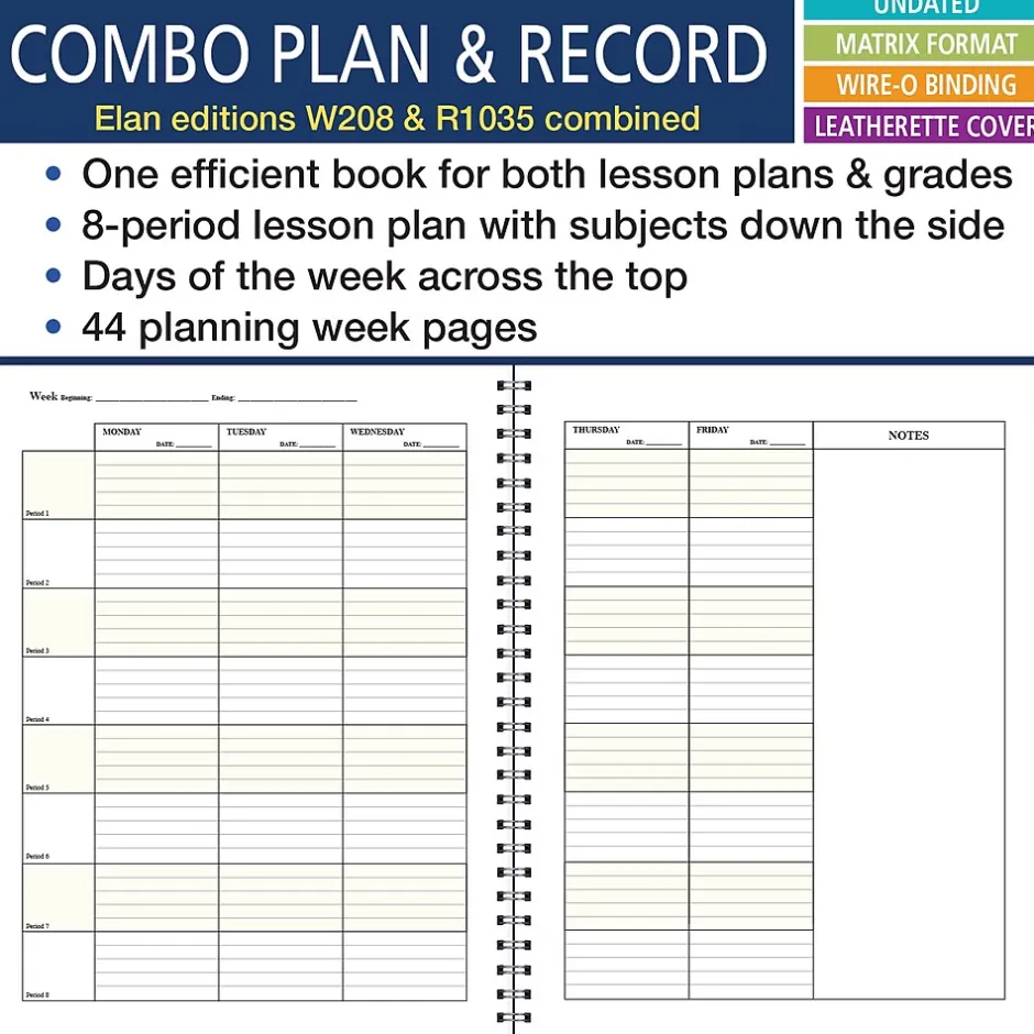 New Undated Combination Plan and Record Book, 8.5" x 11", 30/Pack (PR8-1035-CP) Grade Books