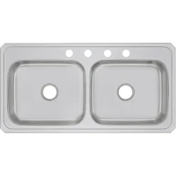 Sinks<Elkay Celebrity 4-Hole Dual-Bowl Drop-In Kitchen Sink, 22" x 43" x 6.88", Stainless Steel, Brushed Satin (CR43224)
