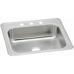 Sinks<Elkay Celebrity 3-Hole Single-Bowl Drop In Kitchen Sink, 21.25" x 25" x 6.88", Stainless Steel, Brushed Satin (CR25213)