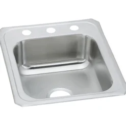 Sinks<Elkay Celebrity 3-Hole Single-Bowl Drop In Sink, 21.25" x 17" x 6.88", Stainless Steel, Brushed Satin (CR17213)