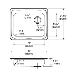 Sinks<Elkay Celebrity 4-Hole Single-Bowl Drop In Kitchen Sink, 21.25" x 25" x 5.38", Stainless Steel, Brushed Satin (GECR2521R4)