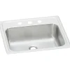 Sinks<Elkay Celebrity 3-Hole Single-Bowl Drop In Bathroom Sink with Overflow, 17" x 19" x 6.13", Stainless Steel, Brushed Satin