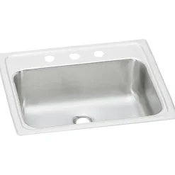Sinks<Elkay Celebrity 3-Hole Single-Bowl Drop In Bathroom Sink with Overflow, 17" x 19" x 6.13", Stainless Steel, Brushed Satin
