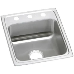 Sinks<Elkay Celebrity 3-Hole Single-Bowl Drop-In Kitchen Sink, 20" x 17" x 7.13", Stainless Steel, Brushed Satin (PSR17203)