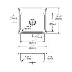Sinks<Elkay Celebrity 1-Hole Single-Bowl Drop-In Kitchen Sink, 19.5" x 22" x 7.13", Stainless Steel, Brushed Satin (PSR17201)