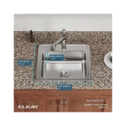 Sinks<Elkay Celebrity 1-Hole Single-Bowl Drop-In Kitchen Sink, 19.5" x 22" x 7.13", Stainless Steel, Brushed Satin (PSR17201)
