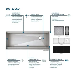 Sinks<Elkay Circuit Chef Single-Bowl Undermount Sink Kit, 20.5" x 45.5" x 10", Stainless Steel, Lustrous Satin (CS45BPK)