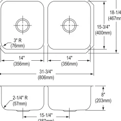 Sinks<Elkay Dayton Stainless Steel 31-3/4" x 18-1/4" x 8", Equal Double Bowl Undermount Sink (DXUH3118)