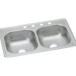 Sinks<Elkay Dayton Stainless Steel 33" x 19" x 6-7/16", Equal Double Bowl Top Mount Sink (D233193)