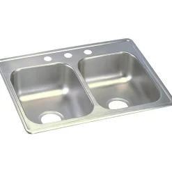 Sinks<Elkay Dayton Stainless Steel 25" x 19" x 6-5/16", Equal Double Bowl Top Mount Sink (D225194)