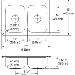 Sinks<Elkay Dayton Stainless Steel 25" x 19" x 6-5/16", Equal Double Bowl Top Mount Sink (D225194)