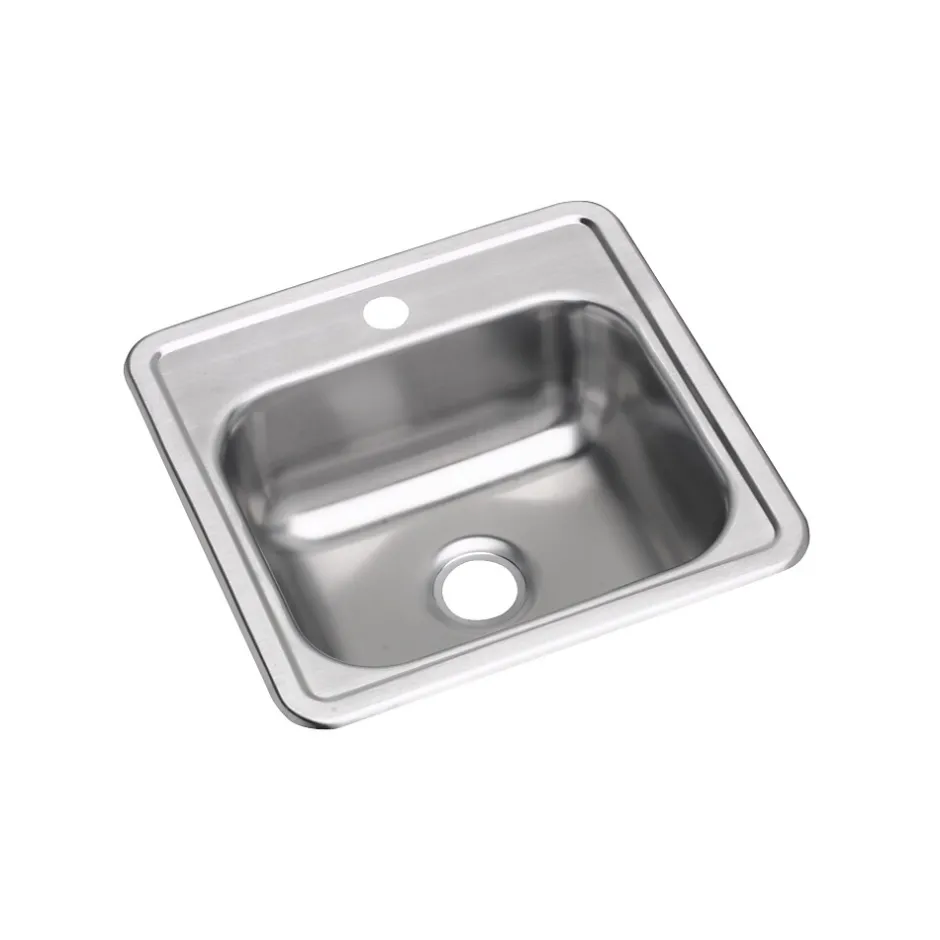 Sinks<Elkay Dayton Stainless Steel 15" x 15" x 5-3/16", Single Bowl Top Mount Bar Sink, Satin (D115161)