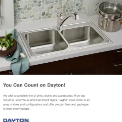 Sinks<Elkay Dayton Stainless Steel 33" x 19" x 6-7/16", Equal Double Bowl Top Mount Sink (D233194)