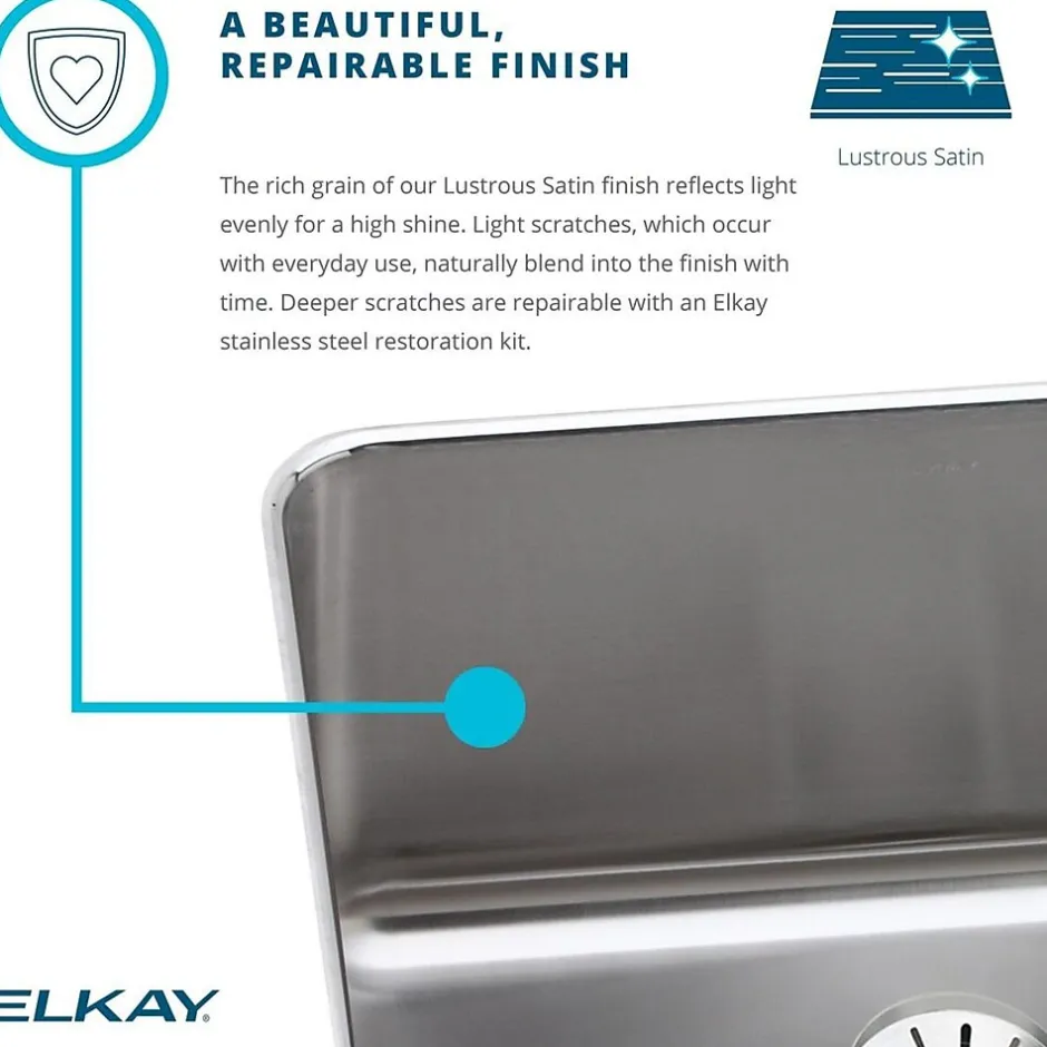 Sinks<Elkay Lustertone 22" Drop In Single Basin Stainless Steel Kitchen Sink (LRAD2219653)