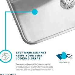 Sinks<Elkay Lustertone 22" Drop In Single Basin Stainless Steel Kitchen Sink (LRAD2219653)