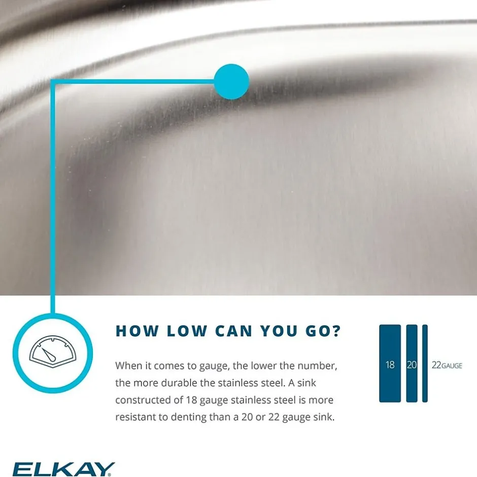 Sinks<Elkay Lustertone 22" Drop In Single Basin Stainless Steel Kitchen Sink (LRAD2219653)