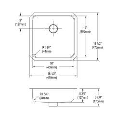 Sinks<Elkay Lustertone Classic Single-Bowl Undermount Sink w/Perfect Drain, 18.5" x 18.5" x 6.88", Stainless Steel, Lustrous Satin