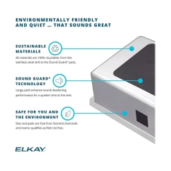 Sinks<Elkay Lustertone Classic Single-Bowl Undermount Sink w/Perfect Drain, 20.5" x 16.5" x 6.88", Stainless Steel, Lustrous Satin