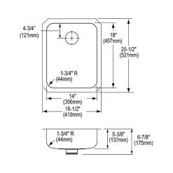 Sinks<Elkay Lustertone Classic Single-Bowl Undermount Sink w/Perfect Drain, 20.5" x 16.5" x 6.88", Stainless Steel, Lustrous Satin