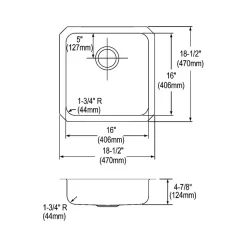 Sinks<Elkay Lustertone Classic Single-Bowl Undermount Sink, 4.88" x 18.5" x 18.5", Stainless Steel, Lustrous Satin (ELUHAD161650)
