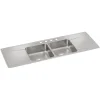 Sinks<Elkay Lustertone Classic 4-Hole Double-Bowl Drop-in Sink with Drainboard, 22" x 66" x 7.63", Stainless Steel, Lustrous Satin