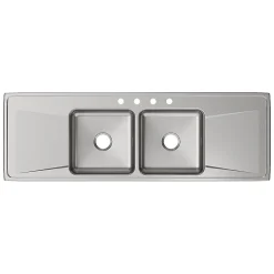 Sinks<Elkay Lustertone Classic 4-Hole Double-Bowl Drop-in Sink with Drainboard, 22" x 66" x 7.63", Stainless Steel, Lustrous Satin