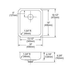 Sinks<Elkay Lustertone Classic Single-Bowl Undermount Sink w/Perfect Drain, 18.5" x 16" x 6.38", Stainless Steel, Lustrous Satin