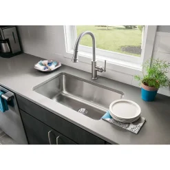 Sinks<Elkay Lustertone Stainless Steel 30-1/2" x 18-1/2" x 10", Single Bowl Undermount Sink with Perfect Drain (ELUH281610PD)