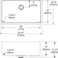 Sinks<Elkay Lustertone Stainless Steel 30-1/2" x 18-1/2" x 10", Single Bowl Undermount Sink with Perfect Drain (ELUH281610PD)