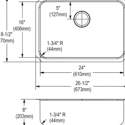 Sinks<Elkay Lustertone Stainless Steel 26-1/2" x 18-1/2" x 8", Single Bowl Undermount Sink (ELUH2416)