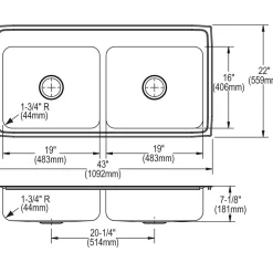 Sinks<Elkay Pacemaker 43" Double Basin Drop In Stainless Steel Kitchen Sink (PSR43221)