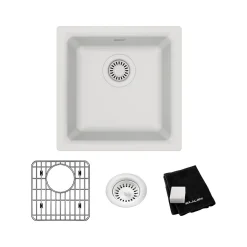 Sinks<Elkay Quartz Classic Single-Bowl Drop-In/Undermount Kitchen Sink, 15.75" x 15.75" x 7.69", Quartz, White (ELG1616WH0C)